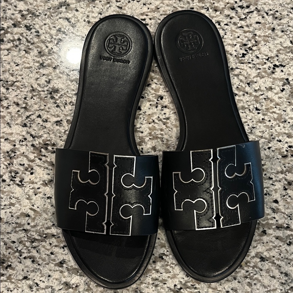 Tory Burch Black Slides with Logo Accent